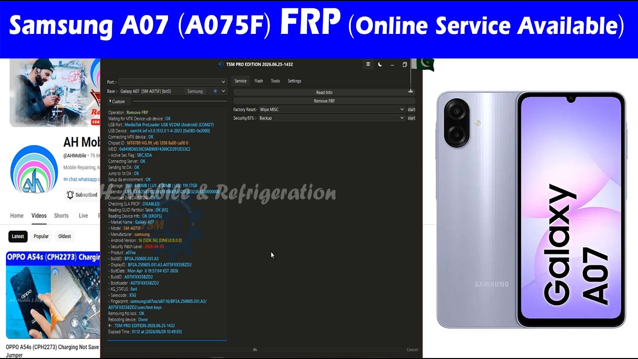 Samsung A07 (A075F) FRP Bypass Online Service Available