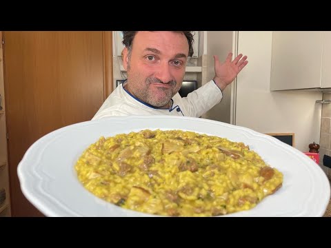 Risotto del Emperador, con setas porcini, chorizo y azafrán