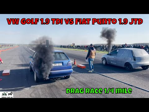 VW Golf 1.9 TDI vs Fiat Punto 1.9 JTD drag race 1/4 mile 🚦🚗 - 4K UHD