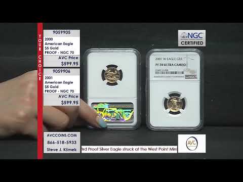 2000 & 2001 American Eagle $5 Gold - PROOF - NGC 70