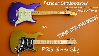 Video thumbnail for Fender Mischief Maker Vintera Road Worn Strat vs PRS Silver Sky Tone Comparison by Guitars Guitars Guitars