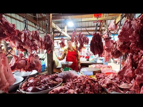 The Ultimate Pig Butchery with Skillful, Cambodia Market Scene with Pig Butchery | Malen Daily Food