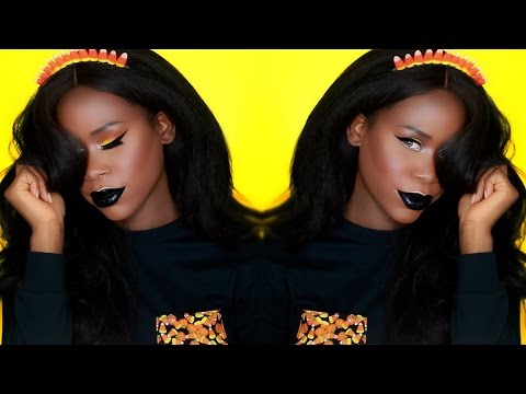 Easy Candy Corn Makeup Tutorial For Halloween | Black Lips | Dark Skin thumnail