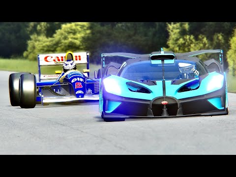 Bugatti Bolide vs Williams F1 1992 at Old Monza