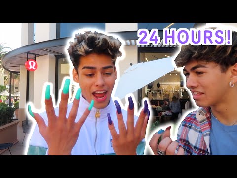 WEARING LONG ACRYLIC NAILS FOR 24 HOURS!! CHALLENGE