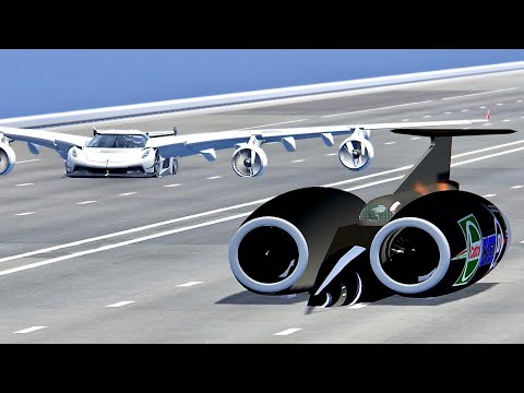 Thrust SSC Fastest Car In The World VS Koenigsegg Jesko with Airplane Kit - Drag Race 20 KM