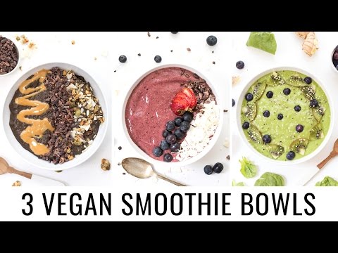 3 HEALTHY SMOOTHIE BOWLS | chocolate, berry + detox green | VEGAN & BANANA-FREE