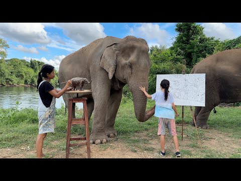 Featured image from Art: Mummy-Daughter Up-Close to Elephants in Thailand