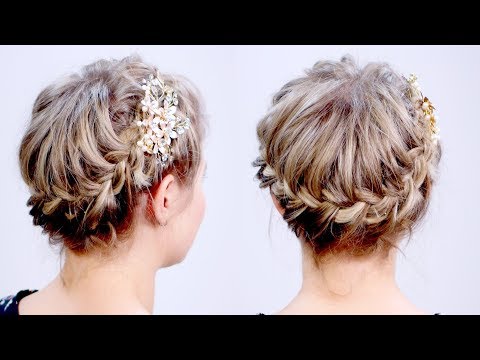 Super Cute French Braided Crown Updo For Short Hair |...