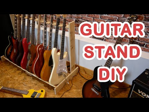DIY guitar stand made from pallet wood