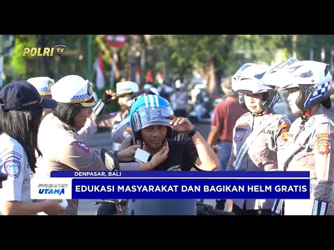 POLWAN POLDA BALI LAKUKAN PENGATURAN LALU LINTAS DAN BAGI BAGI HELM GRATIS