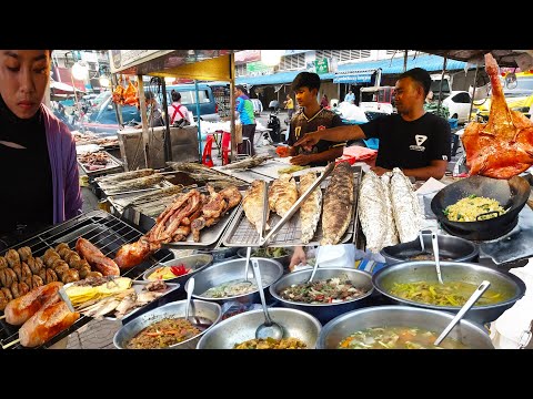 Amazing street food walk near Orussey Market, Yummy fried rice, roasted chickened, fish & more