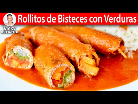 ROLLITOS DE BISTECES CON VERDURAS | Vicky Receta Facil Video