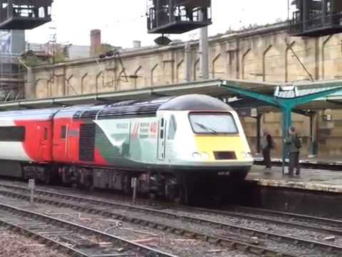The Class 43 (HST) VTEC No.43238 'NRM 40 Years 1975-2015' is leaving at Carlisle Citadel Station.