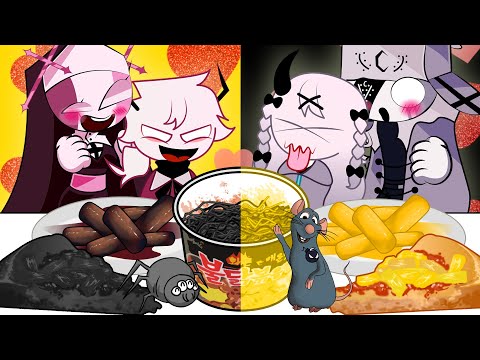 BLACK VS YELLOW FOOD Challenge! -FridayNightFunkin (feat. Ruv,Sel,Sarvente,Rasazy) ANIMATION MUKBANG