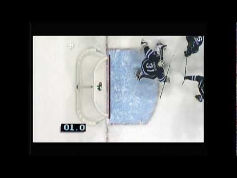 Ondrej Pavelec saved by the green light - No goal Nov 19 2011