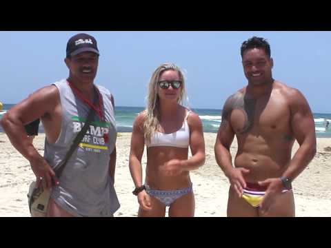 Pete The Surfaroo hits Burleigh beach with the Brisbane Broncos