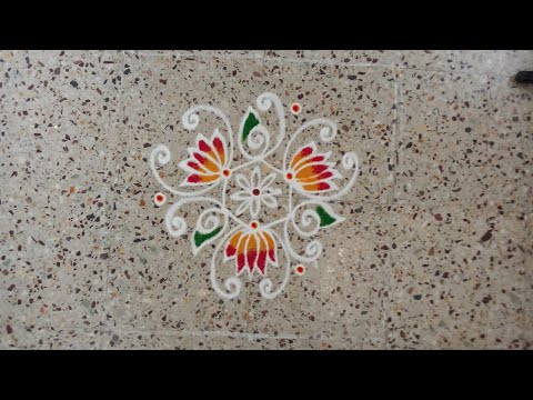 Morning Rangoli || 3*2 Dots Rangoli Kolam Design || Simple & Easy Beautiful Muggulu ||Flower Rangoli