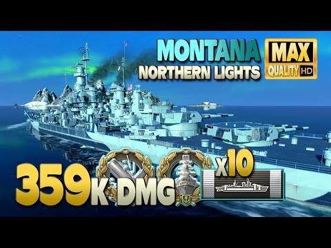 Battleship Montana on map Northern Lights, 358k damage - World of Warships