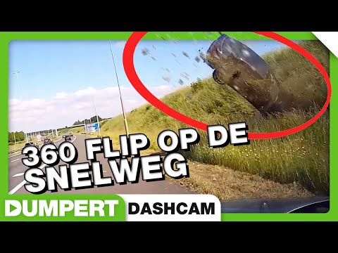 Auto over de kop in de berm | Dumpert Dashcam 22
