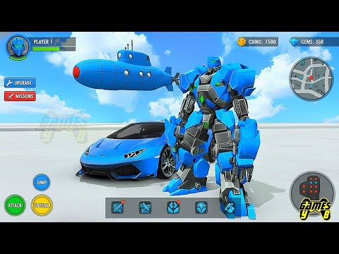 Blue Submarine Robot Transform Wars: Car Drone Submarine Robot Game 2026 - Android Gameplay