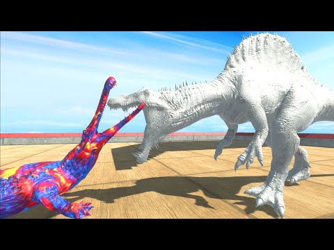 Lava Machimosaurus Rex vs Silver Spinosaurus Death Run - Animal Revolt Battle Simulator ARBS
