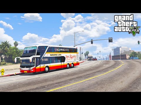 BUS HARAPAN JAYA SCANIA K410iB DOUBLE DECKER SHD 3+ - GTA V MOD SIMULATOR BUS INDONESIA
