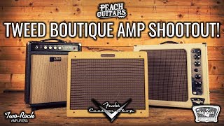 Video thumbnail for Tweed Boutique Amp Shootout: Fender ’57 Custom Deluxe, Two-Rock Burnside and Tone King Falcon by Peach Guitars