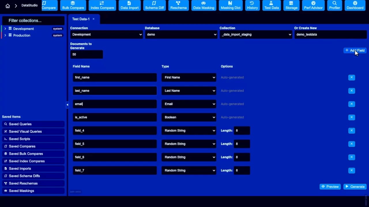 Generate realistic test data in one click