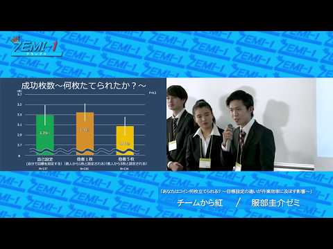 大阪経済大学ZEMI-1グランプリ2017　チーム： チームから紅「あなたはコイン何枚立てられる？～目標設定の違いが作業効率に及ぼす影響～」