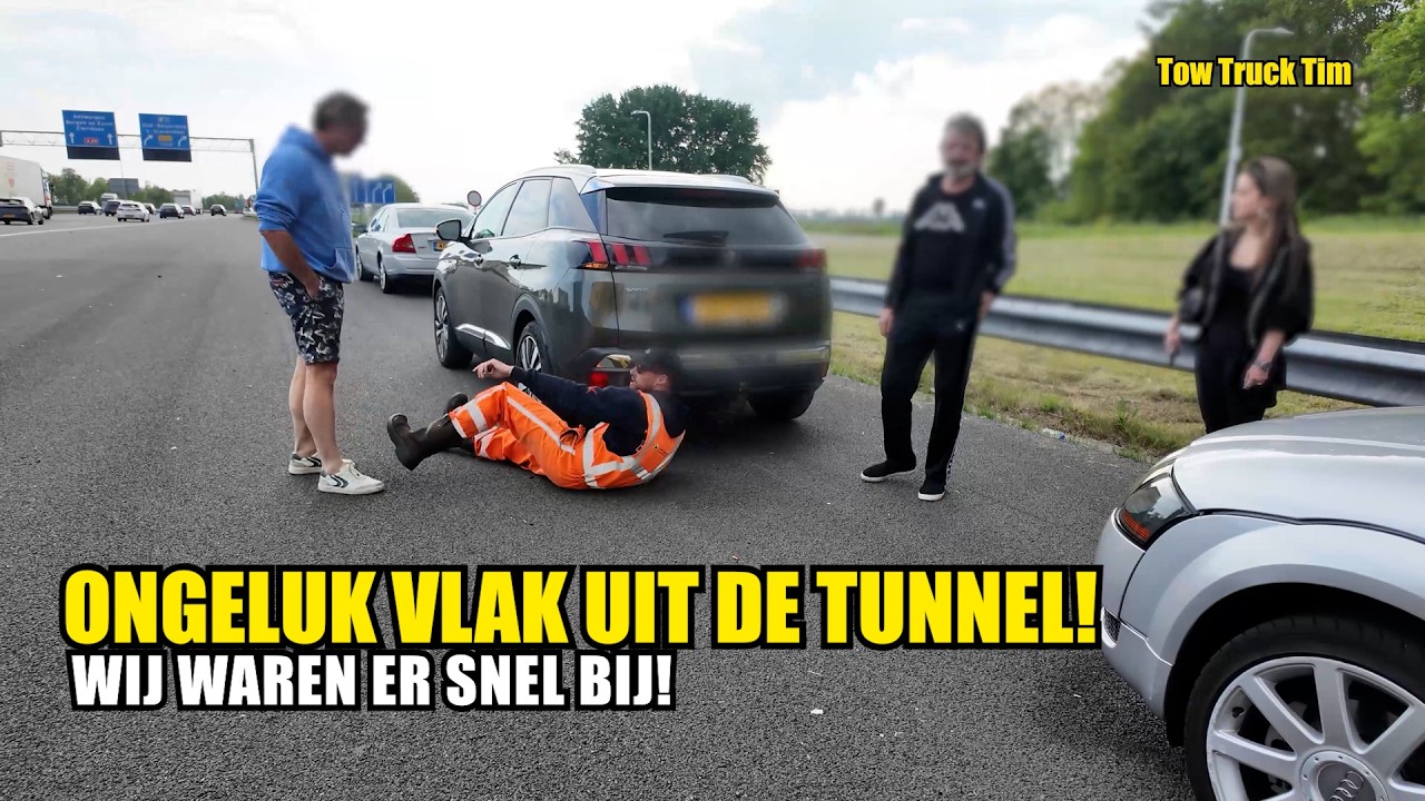 Ongeluk met twee voertuigen vlak uit de tunnel!