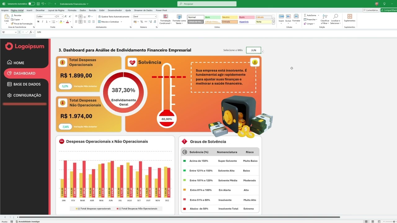 DASHBOARD PARA ANÁLISE DE ENDIVIDAMENTO FINANCEIRO | Controle Suas Saídas com DASHFIN  #excel