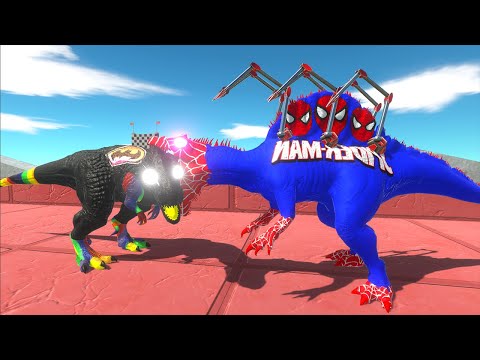 SPIDERMAN SPINOSAURUS VS BATMAN T-REX DEATH RUN - Animal Revolt Battle Simulator