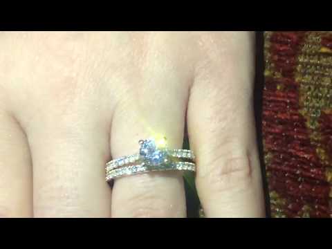 Highest Quality Cubic Zirconia .75 round center gold engagement ring set