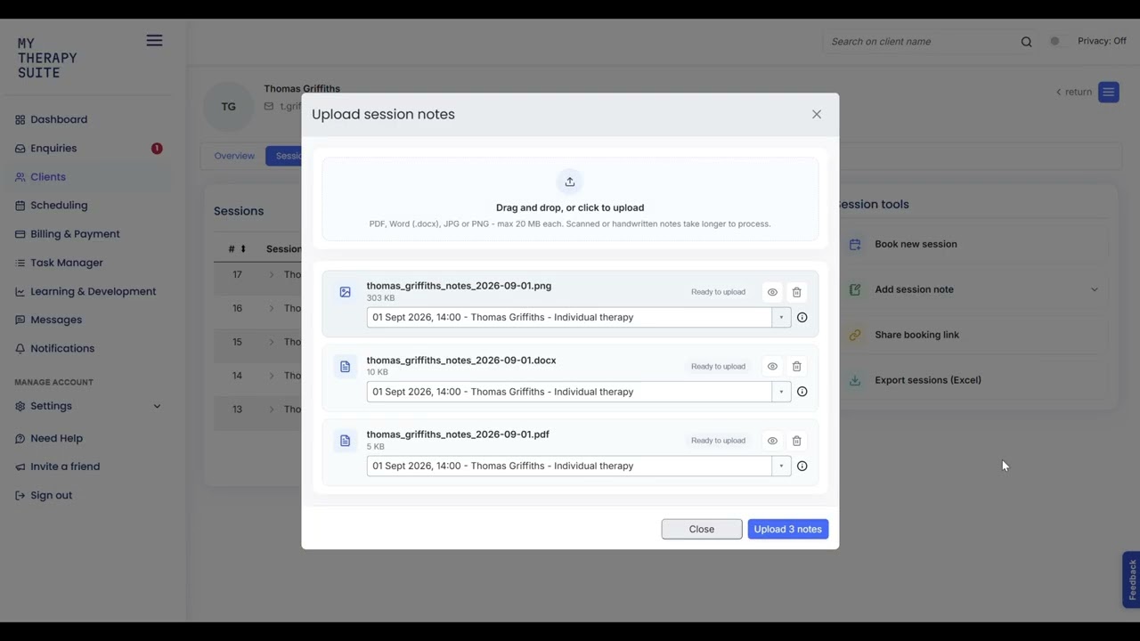 Bring your old session notes in as real notes demo