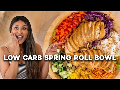 The Best High Protein, Low Carb Chicken Bowl! Quick Spring Roll in a Bowl!