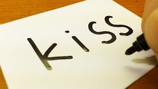 Very Easy ! How to turn words KISS into a Cartoon for kids - How to draw doodle art on paper