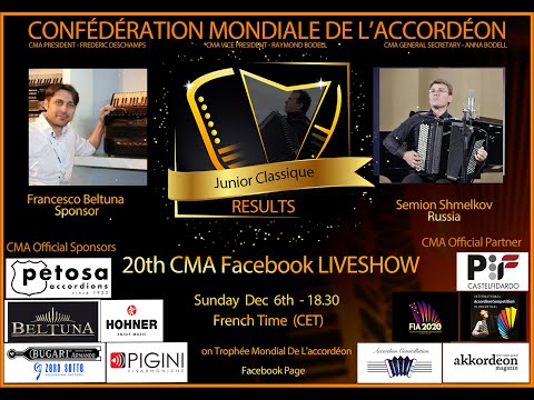 20th CMA Facebook Live Show - Semyon Schmelkov, Results Junior Classic - Winner Sofia Roz (Spain)
