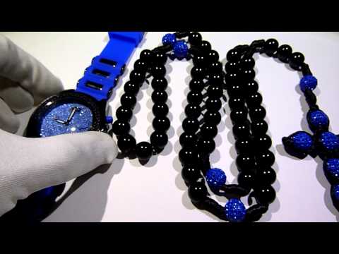 (Sold out)$69 Black and Blue combo! Black/Blue face Watch + Black/Blue disco ball bead Rosary Chain!