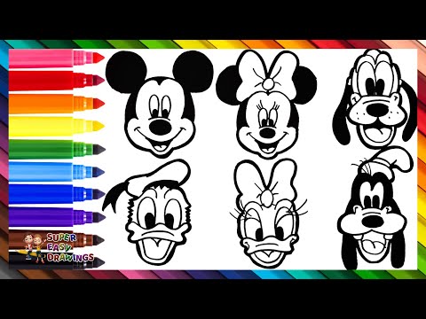 Drawing And Coloring Mickey Mouse And His Friends ❤️⚫⚫🎀🐭🐶🦆 Drawings For Kids