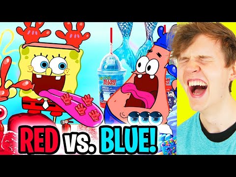 LANKYBOX REACTS To SPONGEBOB vs PATRICK MUKBANG!? (HOT vs COLD & RED vs BLUE CHALLENGE!)