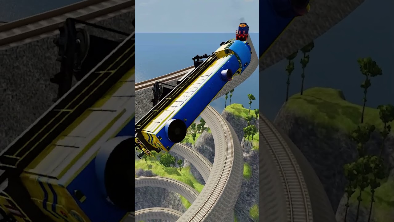 Impossible Weird Spiral Rail Tracks VS Trains - BeamNG.Drive