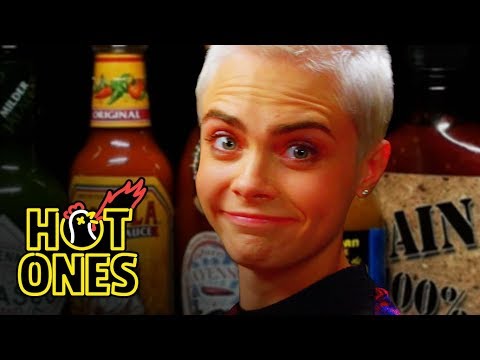 Cara Delevingne Shows Her Hot Sauce Balls While Eating Spicy Wings | Hot Ones Video