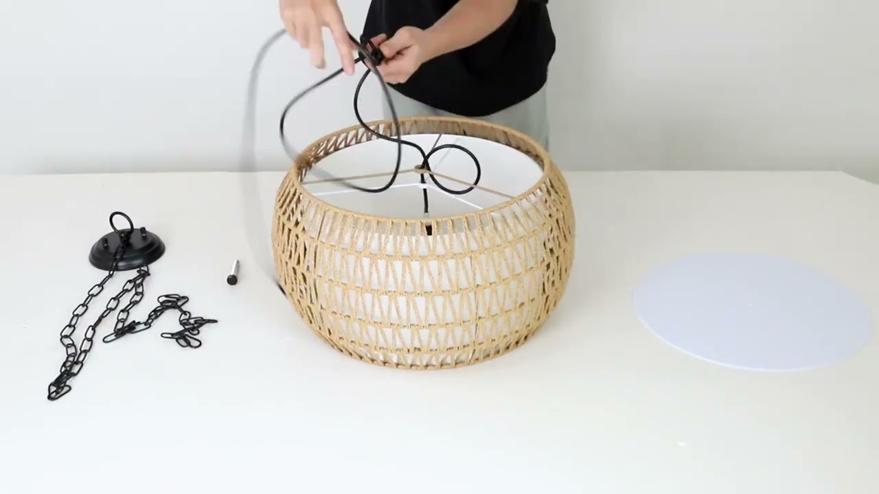 Rattan Farmhouse Chandelier Light Fixtures 5 Lights Boho Large Pendant Light Hand Woven Chandeliers