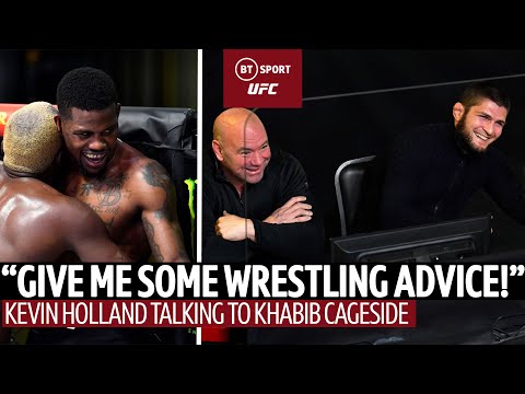 Kevin Holland talking to Khabib cageside DURING fight 🤣🤷‍♂️ | “Give me some wrestling advice!”