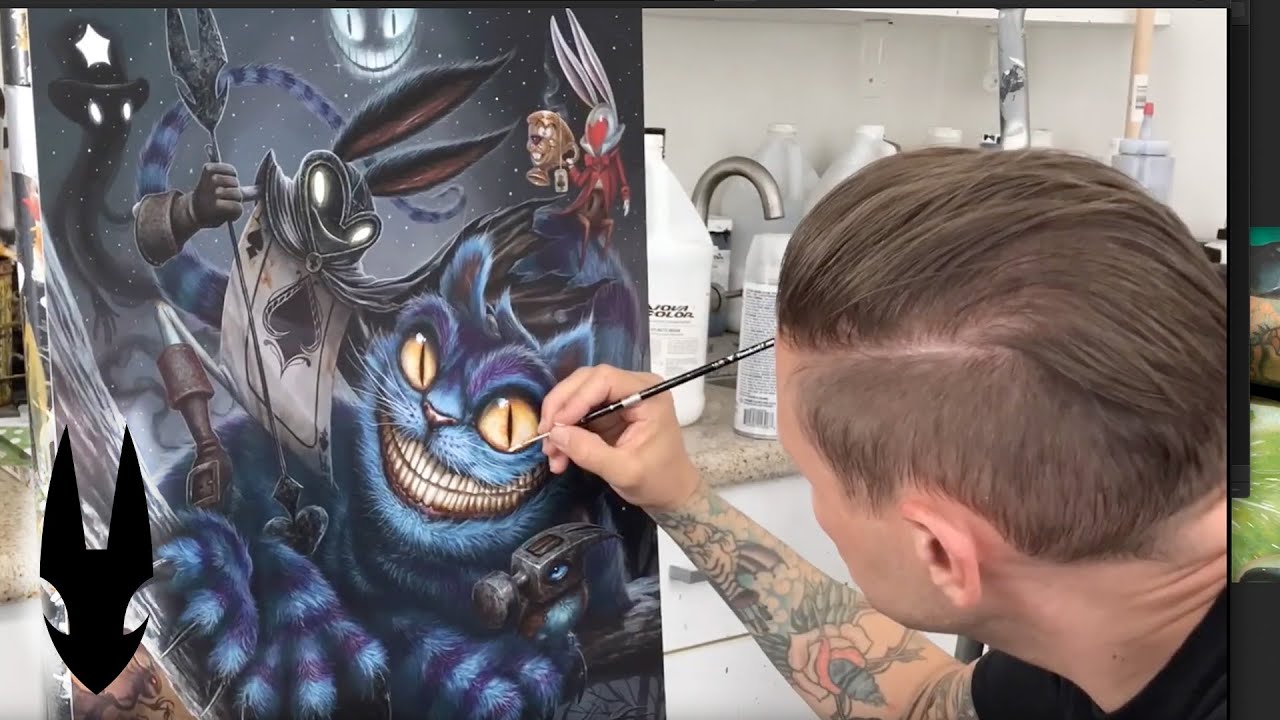 Painting hand embellishments on Cheshire Cat print “Making Friends