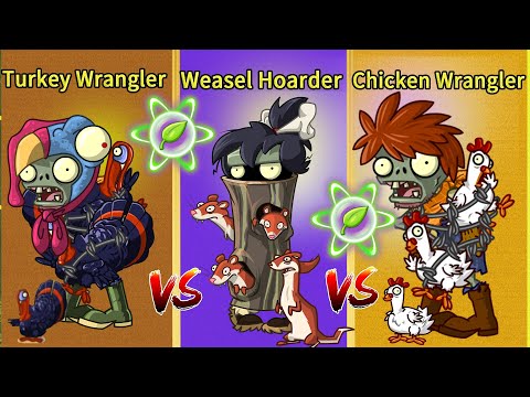 PvZ 2 Battlez Ice Weasel & Zombie Chicken & Turkey Wrangler Zombie VS All Plants Power Up