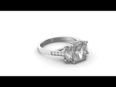 3.60 tcw Radiant & Round Cut Vintage 3 Stone Engagement Ring Solid 14k W Gold