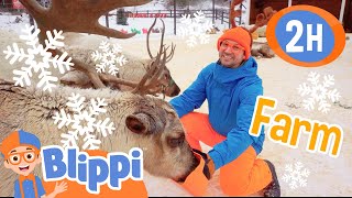 Blippi Feeds Santa's Reindeer! 2 Hours of Farm Animal Stories for Kids