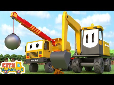 Construction Vehicles rescue dump truck, Crane truck, mixer truck and tractor for Kids.